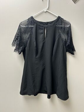 Torrid Women’s Black Crepe Blouse with Lace Sleeves